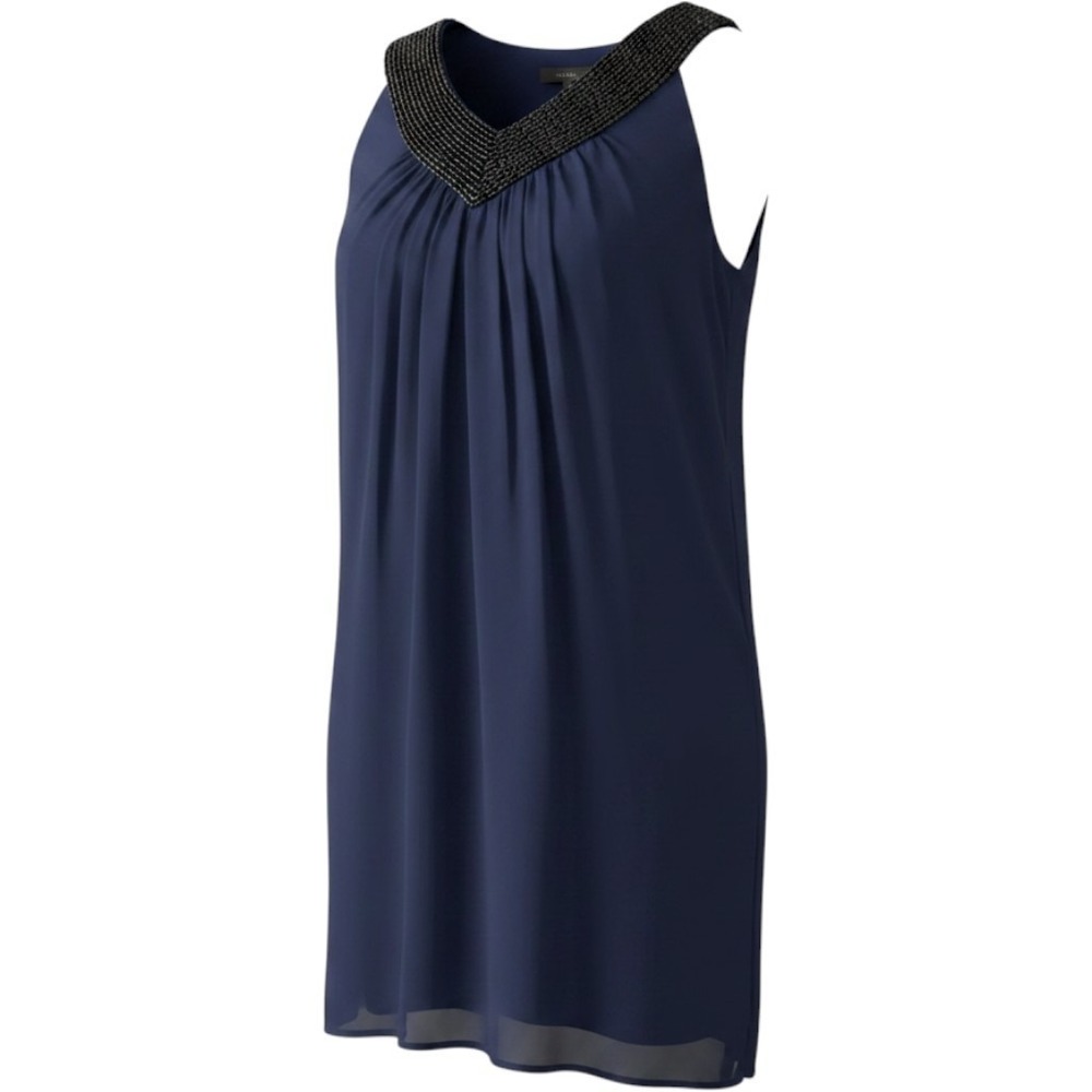 Alice + Olivia Navy Blue Silk Beaded V-Neck Mini Dress Sleeveless 77-915-636 XS